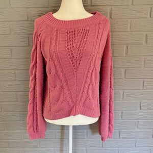 Pink Cable Knit Cropped Sweater